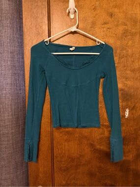 Free People Teal Long Sleeve Scoop Neck Top